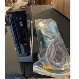 Nintendo Wii Console Black RVL-001 Bundle with Blue Wii Remote and Nunchuck